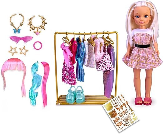 نانسي دمية مع خزانة ملابس و 8 اكسسوارات دمية مع اكسسوارات NANCY