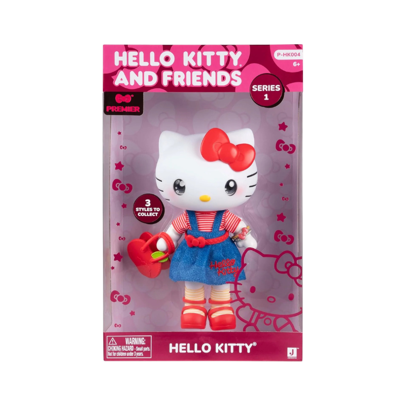 هالو كيتي دمية الإصدار الأول بملابس جينز وحقيبة حمراء دمى الشخصيات Hello Kitty and Friends
