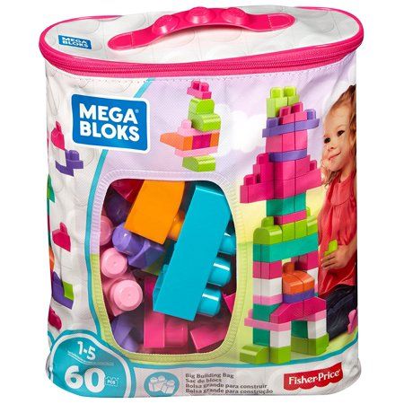 ميجا بلوكس حقيبة مكعبات البناء 60 قطعة وردي المكعبات الكبيرة MEGA BLOKS