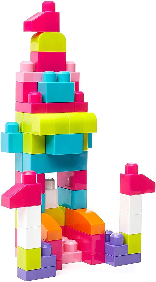 ميجا بلوكس حقيبة مكعبات البناء 60 قطعة وردي المكعبات الكبيرة MEGA BLOKS