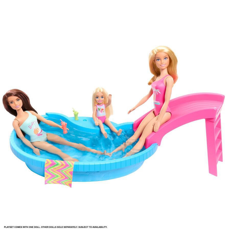 باربي دمية وحمام سباحة بشعر أشقر دمية مع اكسسوارات Barbie