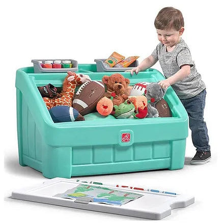 ستيب 2 صندوق العاب مع غطاء 2 في 1 بلون اخضر فاتح منازل خارجية Step2