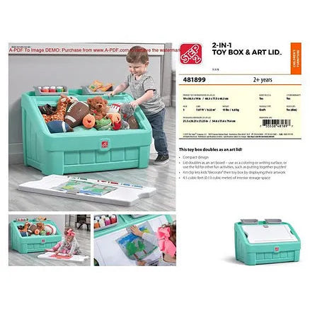 ستيب 2 صندوق العاب مع غطاء 2 في 1 بلون اخضر فاتح منازل خارجية Step2