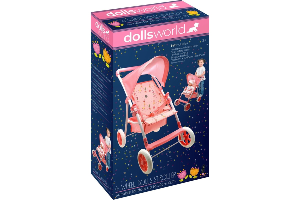 دولز وورلد عربة أطفال فاخرة قابلة للطي مع مظلة اكسسوارت الدمى Dolls World