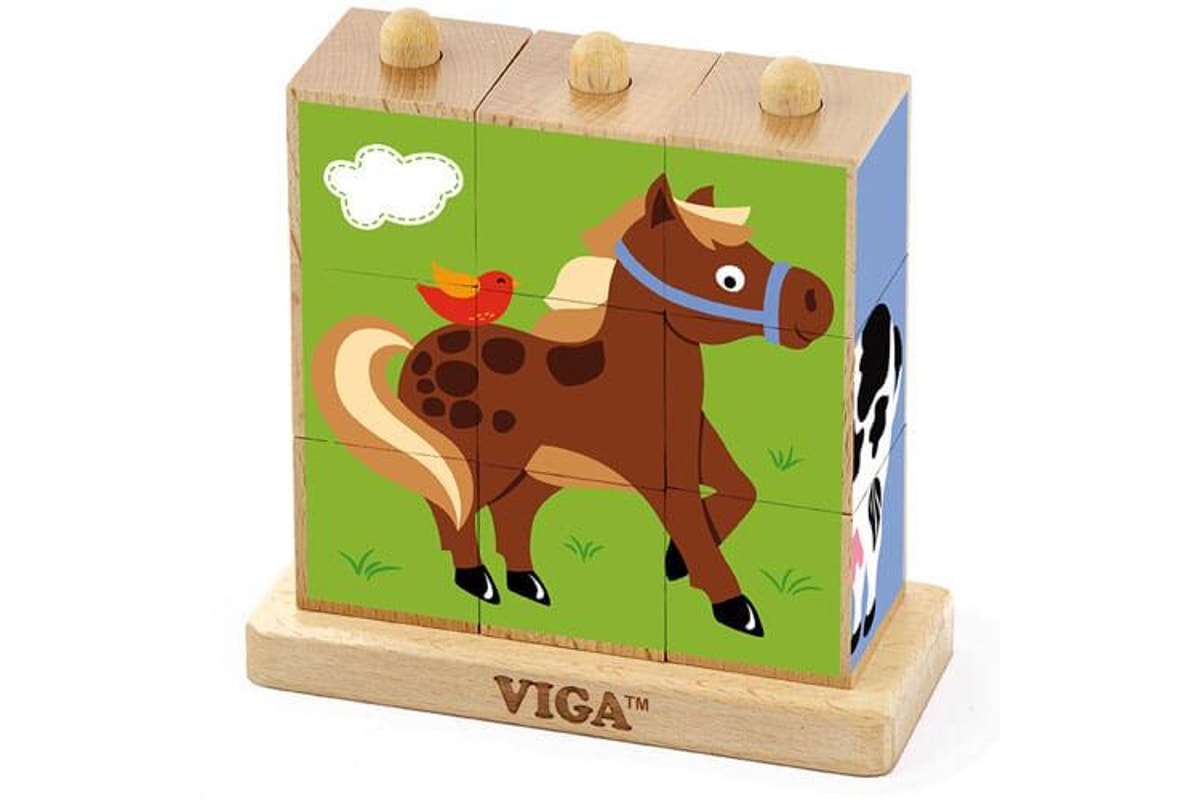 فيجا مجموعة احجية مكعبات تكديس حيوانات المزرعة العاب البزل VIGA