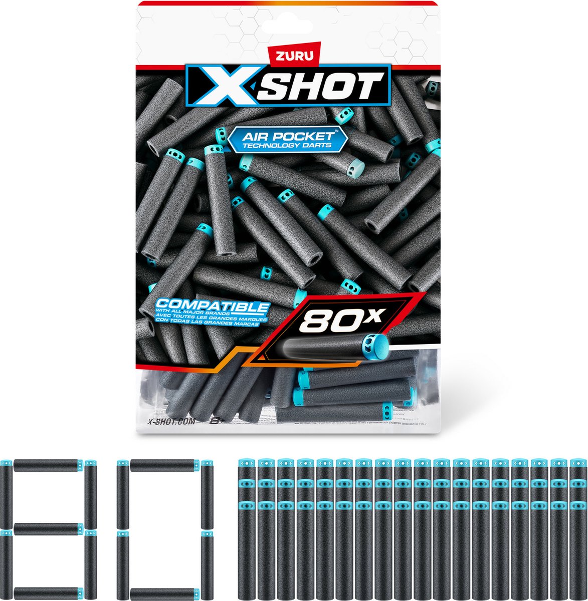 إكس شوت سهام إكسل القابلة لإعادة التعبئة 80 قطعة مسدسات مطاطية Zuru