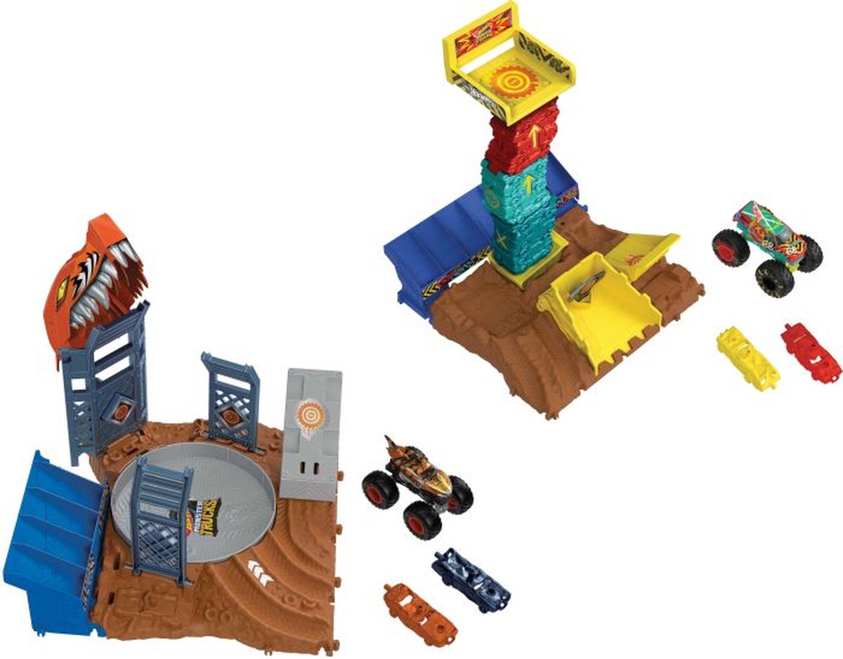 هوت ويلز شاحنات الوحش تشكيلة ساحات الساينا اشكال متنوعة مركبات مع مسار HotWheels