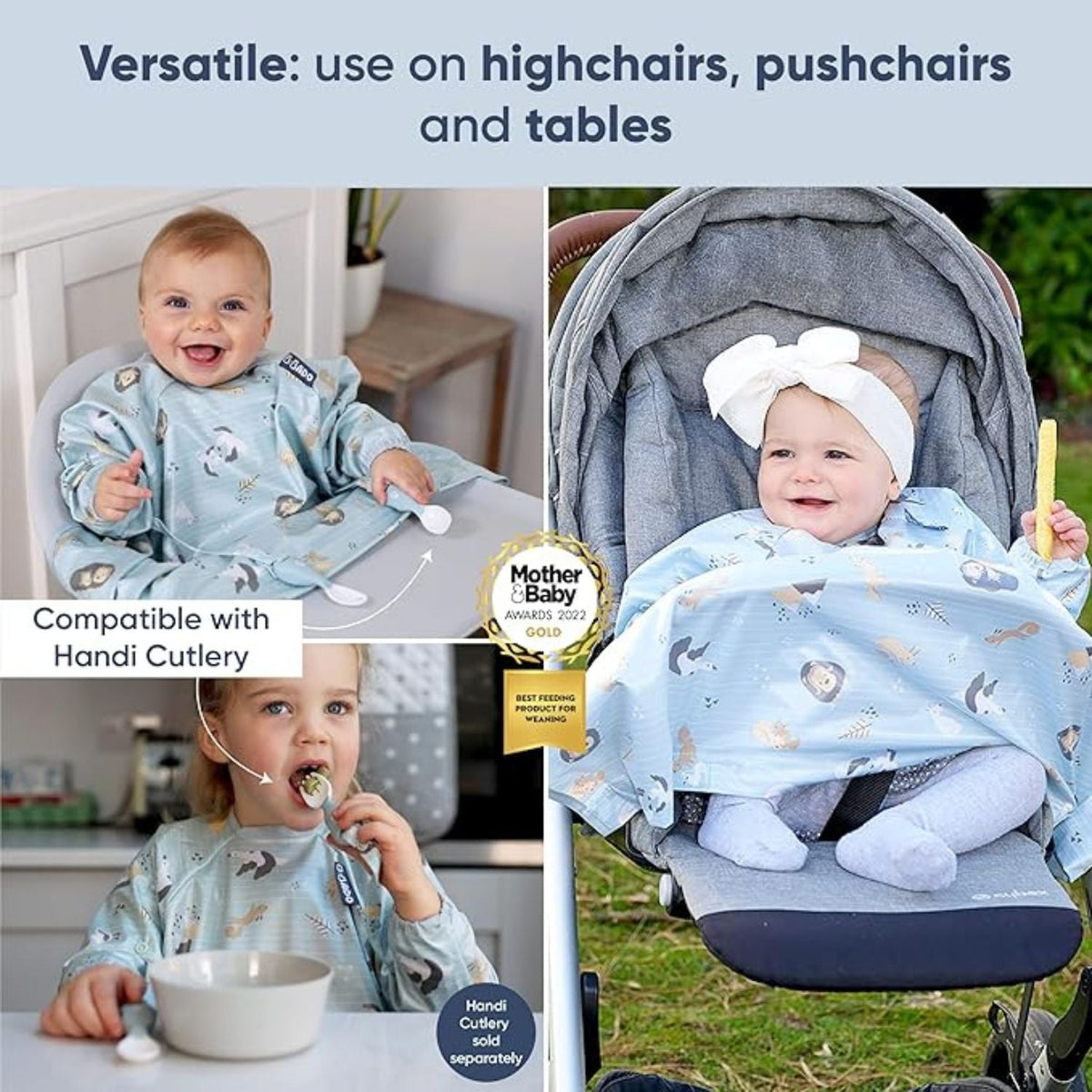 بيبادو طقم مريلة بأكمام طويلة وأدوات مائدة زرقاء مواليد تفاعلي Bibado