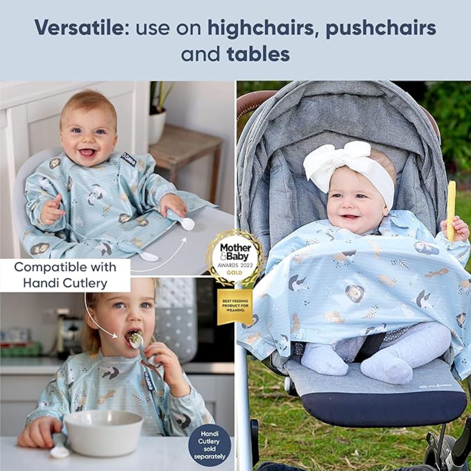 بيبادو طقم مريلة بأكمام طويلة وأدوات مائدة زرقاء مواليد تفاعلي Bibado