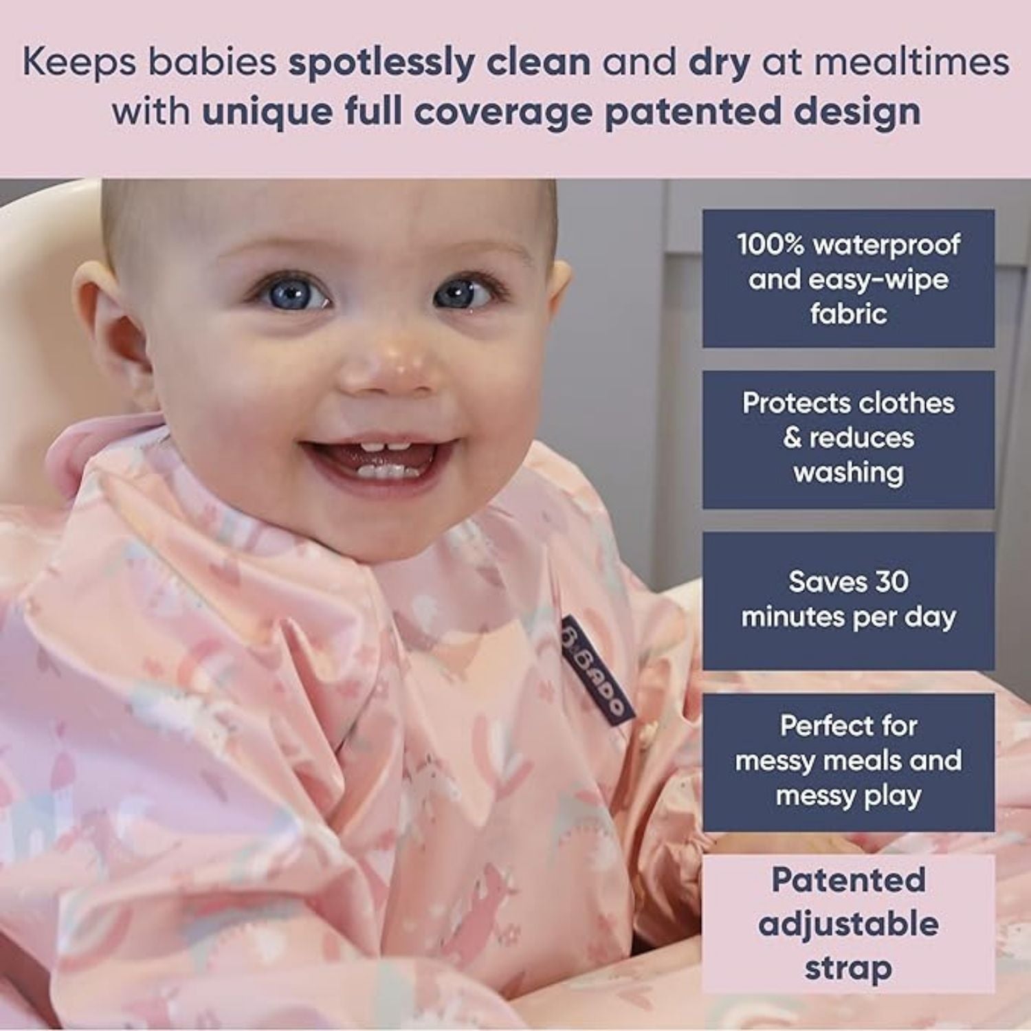 بيبادو طقم مريلة بأكمام طويلة وأدوات مائدة وردي مواليد تفاعلي Bibado