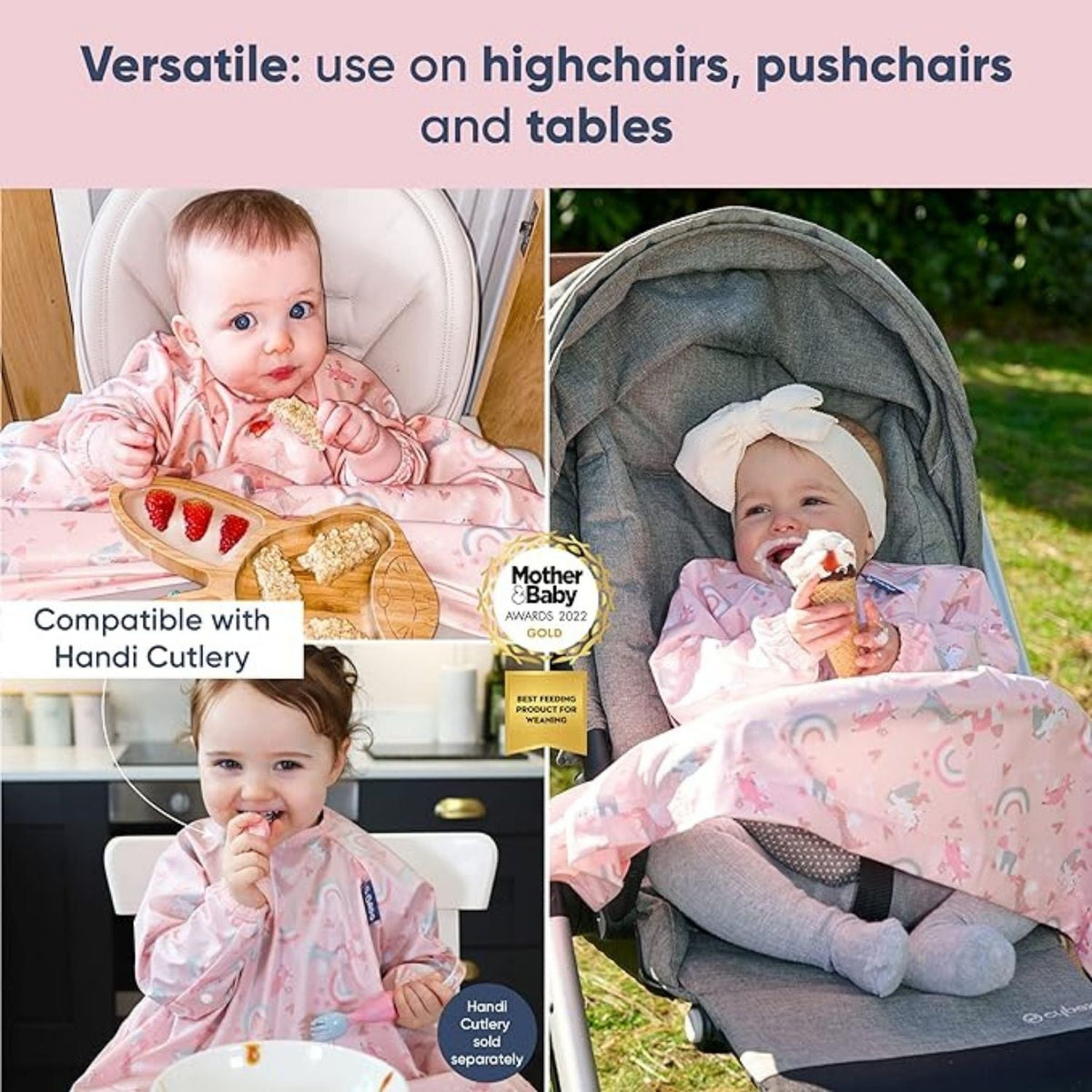 بيبادو طقم مريلة بأكمام طويلة وأدوات مائدة وردي مواليد تفاعلي Bibado