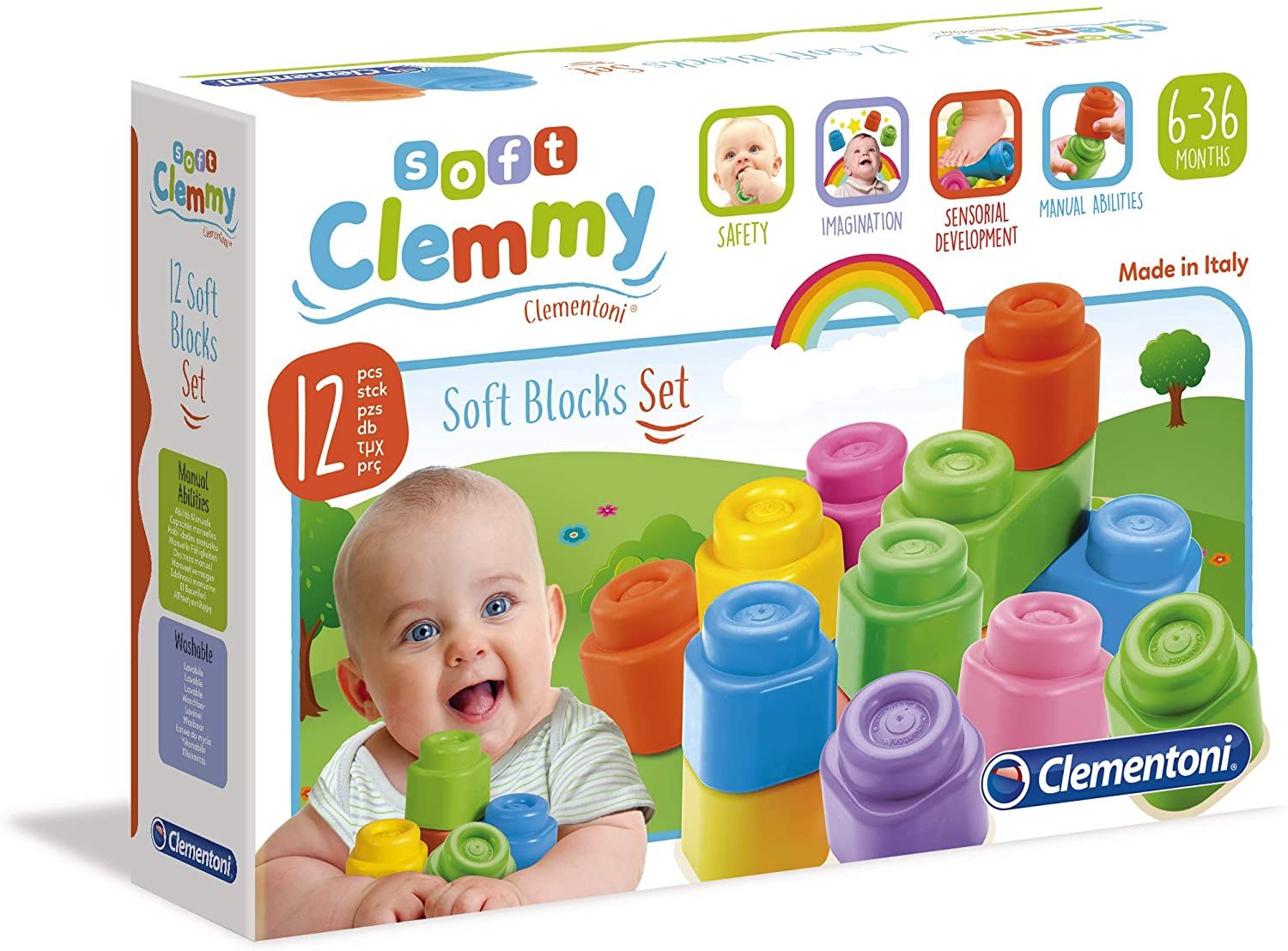 كليمنتوني مكعبات مطاطية 12 قطعة مكعبات التركيب Clementoni
