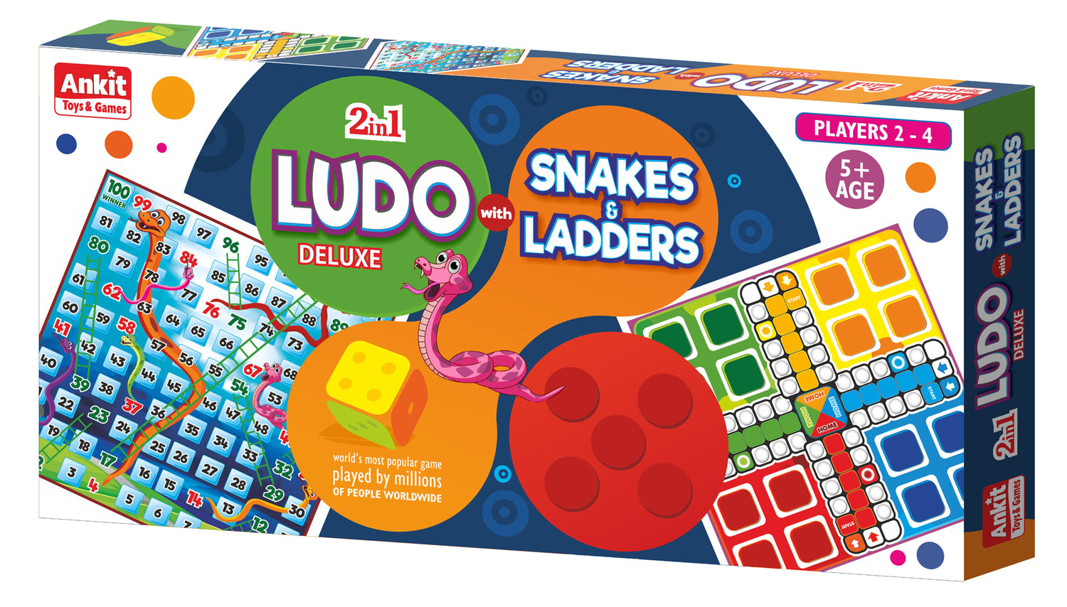 انكيت تويز ألعاب لوحية لعبة لودو 2 في 1 مع لعبة السلم والثعبان 45 سم العاب لوحية Ankit toys