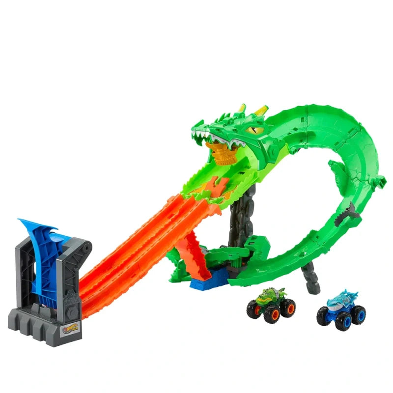 هوت ويلز مسار تدمير التنانين ضد أسماك القرش العملاقة مركبات مع مسار HotWheels