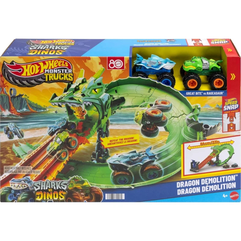 هوت ويلز مسار تدمير التنانين ضد أسماك القرش العملاقة مركبات مع مسار HotWheels