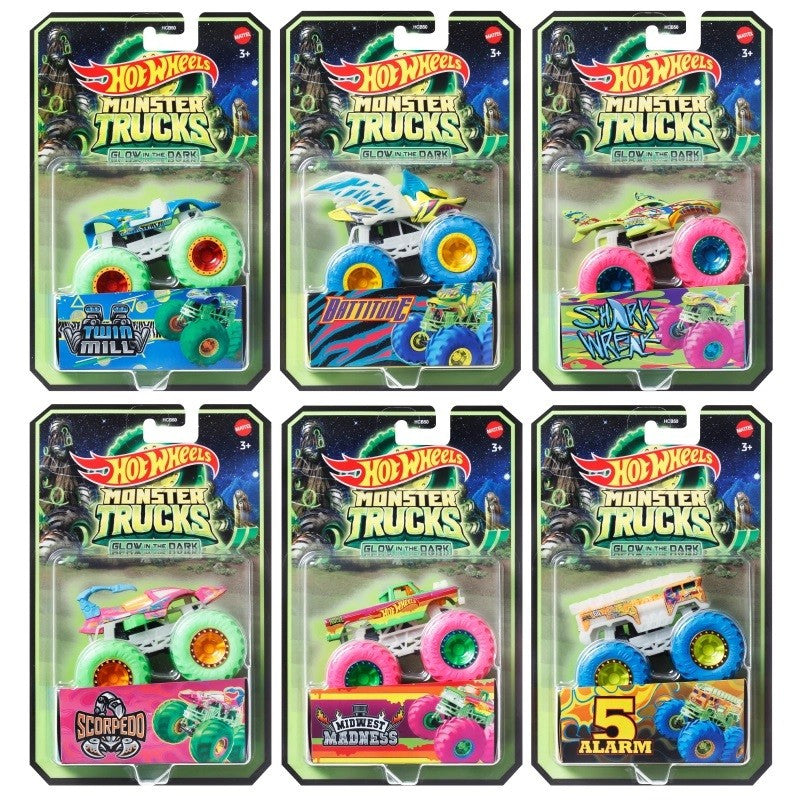 هوت ويلز شاحنات مونستر تراكس تتوهج في الظلام اشكال متنوعه سيارات داي كاست HotWheels