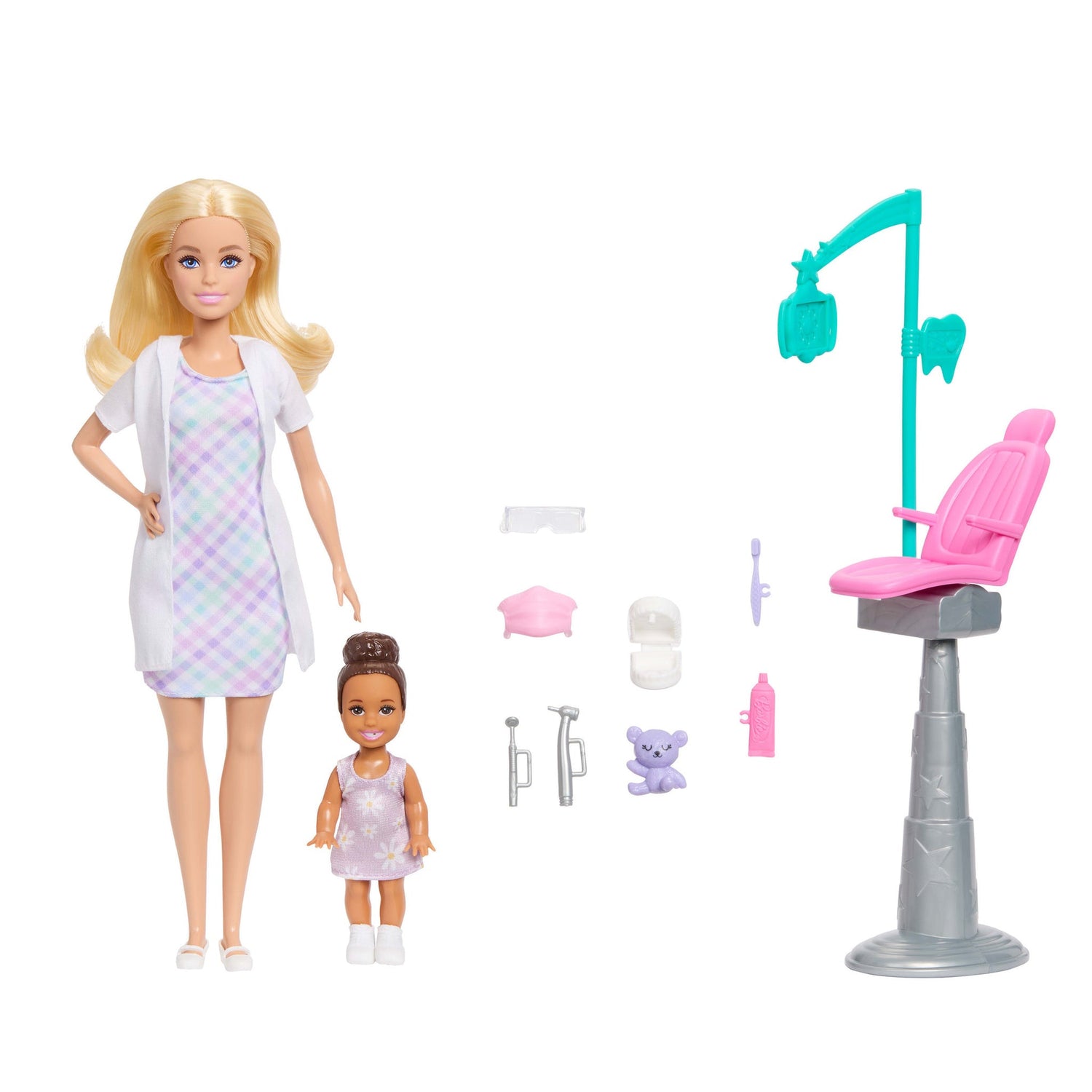 باربي دمية طبيبة أسنان مع طفلة صغيرة دمية مع اكسسوارات Barbie