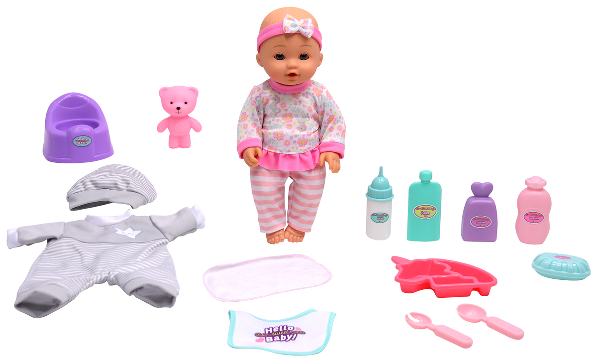 هيلو سويت بيبي دمية 4 في 1 اكسسوارات وطقم عناية دمى المواليد Hello Sweet Baby