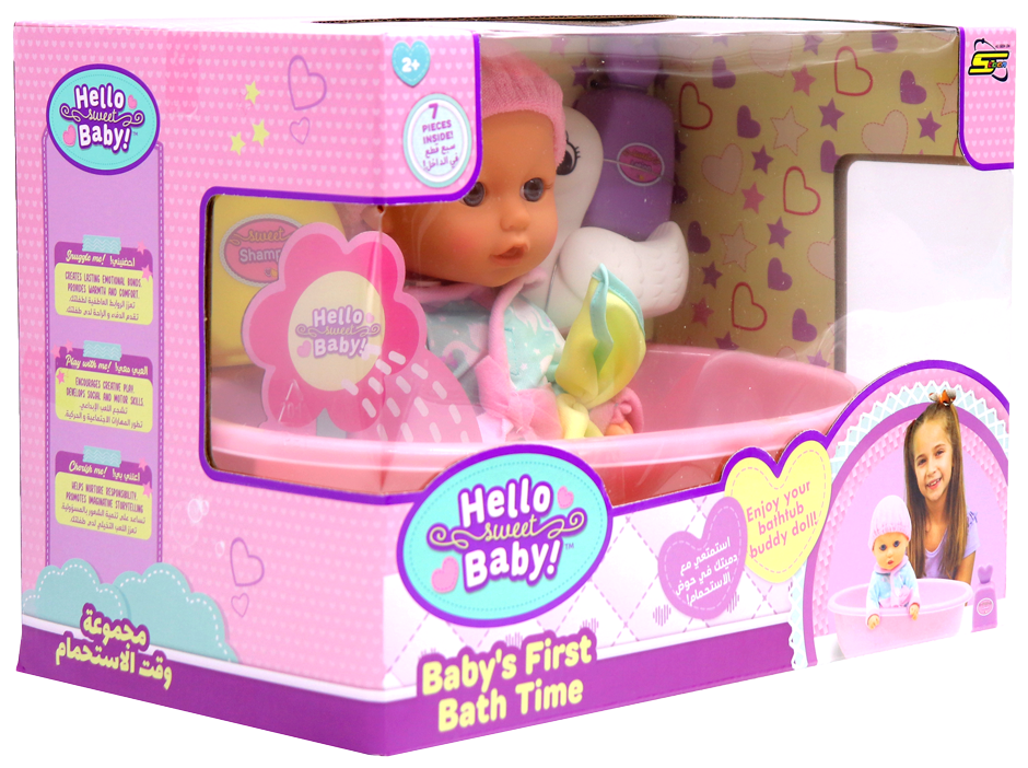 هيلو سويت بيبي دمية وقت الاستحمام الأول دمى المواليد Hello Sweet Baby