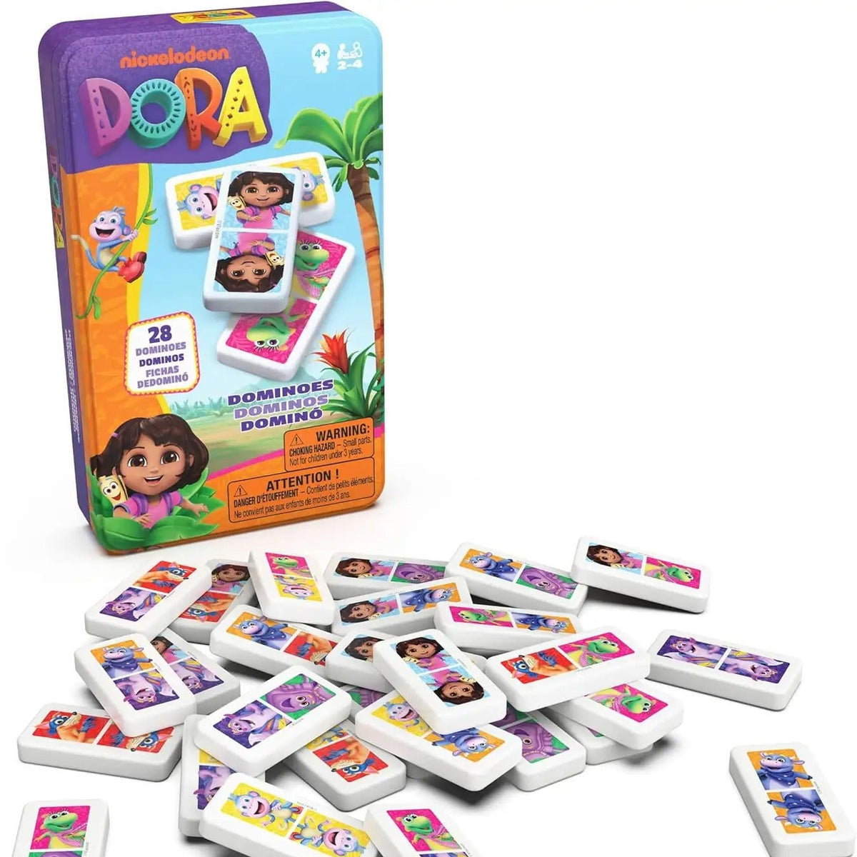 دورا لعبة دومينو بعلبة معدنية 28 قطعة العاب لوحية Dora