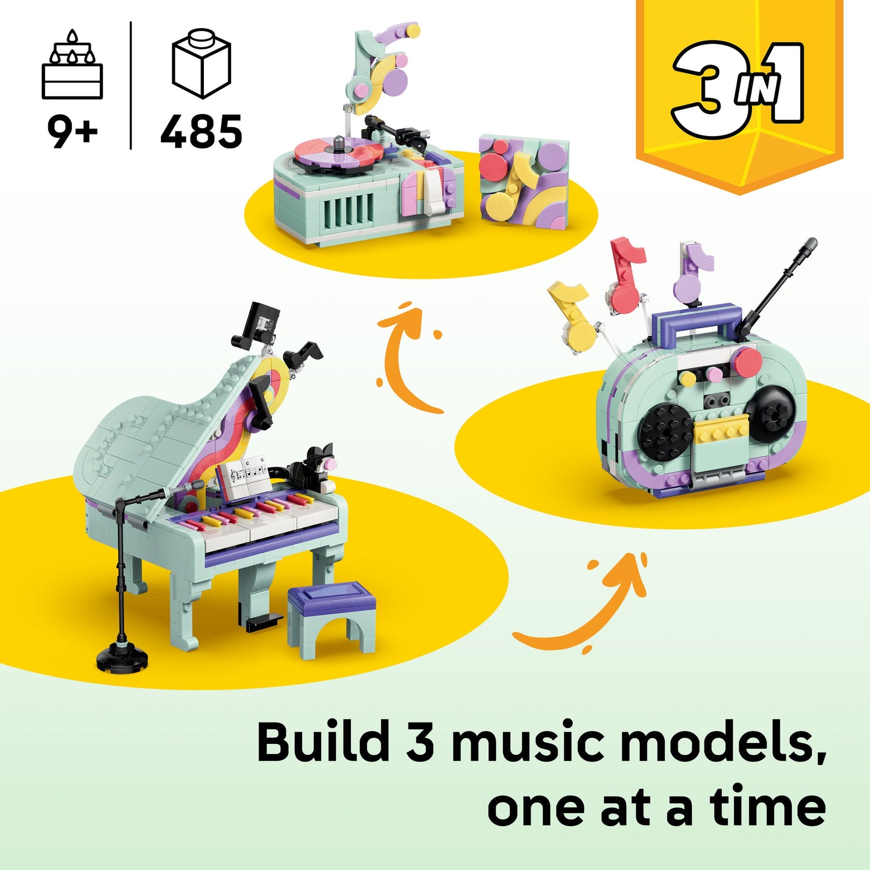 ليجو كريتور 3 في 1 بيانو مع قطة 31392 مكعبات التركيب LEGO
