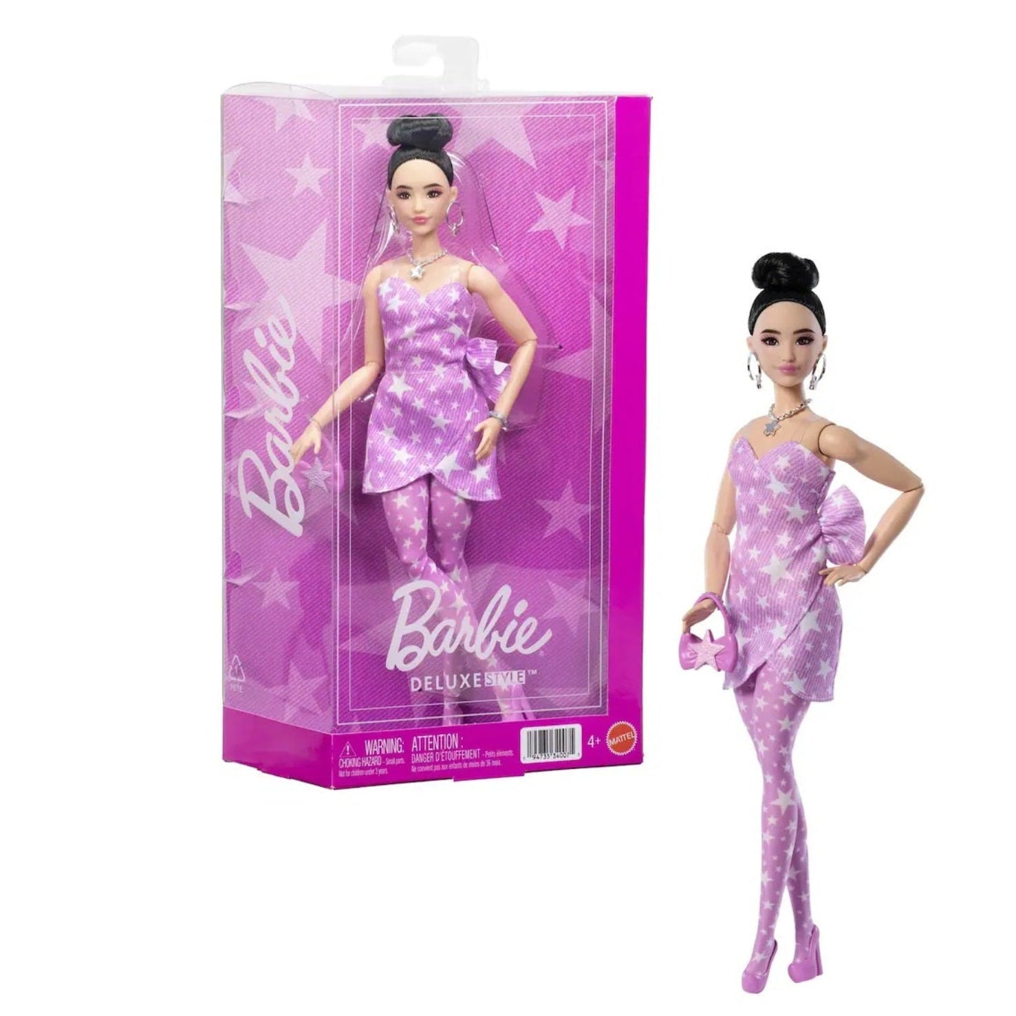 باربي دمية ديلوكس ستايل بفستان وردي بنقشة نجوم دمى الشخصيات Barbie