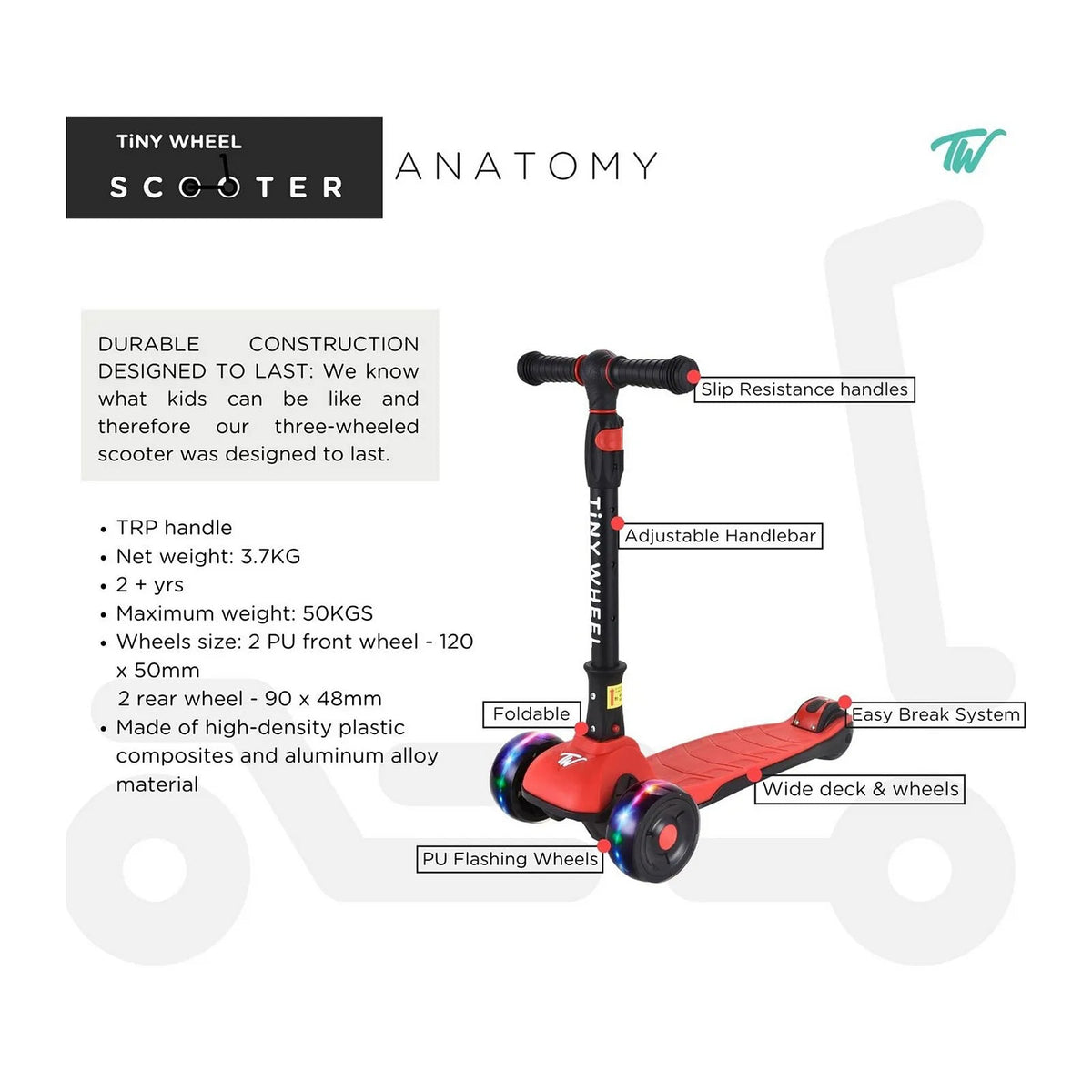 تايني ويل سكوتر أسود و وردي 3 كفرات قابل للطي سكوتر 3 عجلات Tiny Wheel