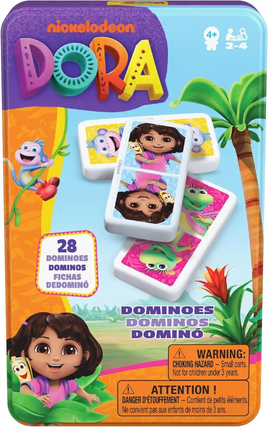 دورا لعبة دومينو بعلبة معدنية 28 قطعة العاب لوحية Dora