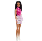 باربي دمية فاشونيستا بشعر اسود و بلوزة بطبعة نجوم وردية دمى الشخصيات Barbie
