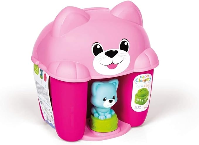 كليمنتوني لعبة دلو القطط مع المكعبات 7 قطع مكعبات التركيب Clementoni