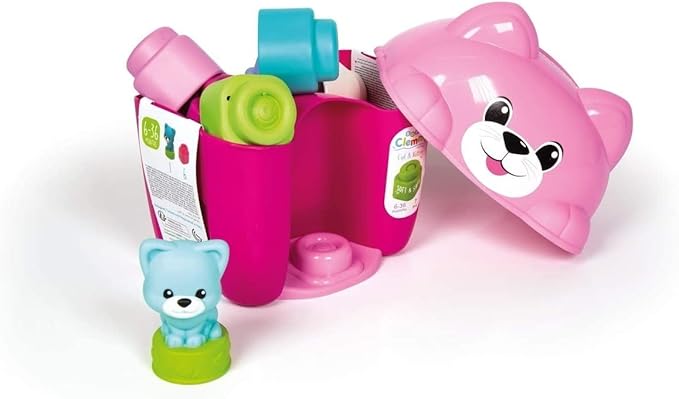 كليمنتوني لعبة دلو القطط مع المكعبات 7 قطع مكعبات التركيب Clementoni