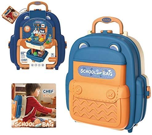 حقيبة مدرسة ادوات المطبخ ازرق 34 قطعة 2 في 1 ألعاب المطابخ LOCAL