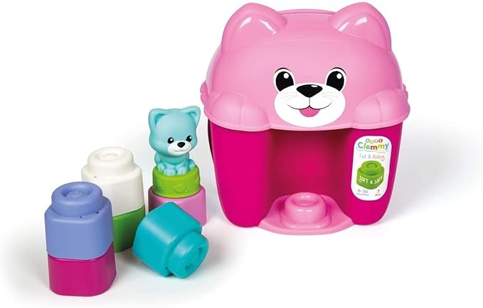 كليمنتوني لعبة دلو القطط مع المكعبات 7 قطع مكعبات التركيب Clementoni