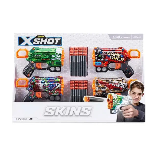 اكس شوت مسدسات سكينز ميناس 4 قطع مسدسات مطاطية Zuru