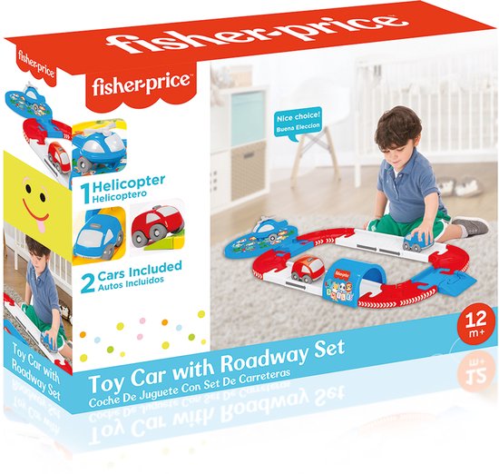 فيشر برايس مسار مع هيليكوبتر وسيارتين مركبات مع مسار Fisher-Price