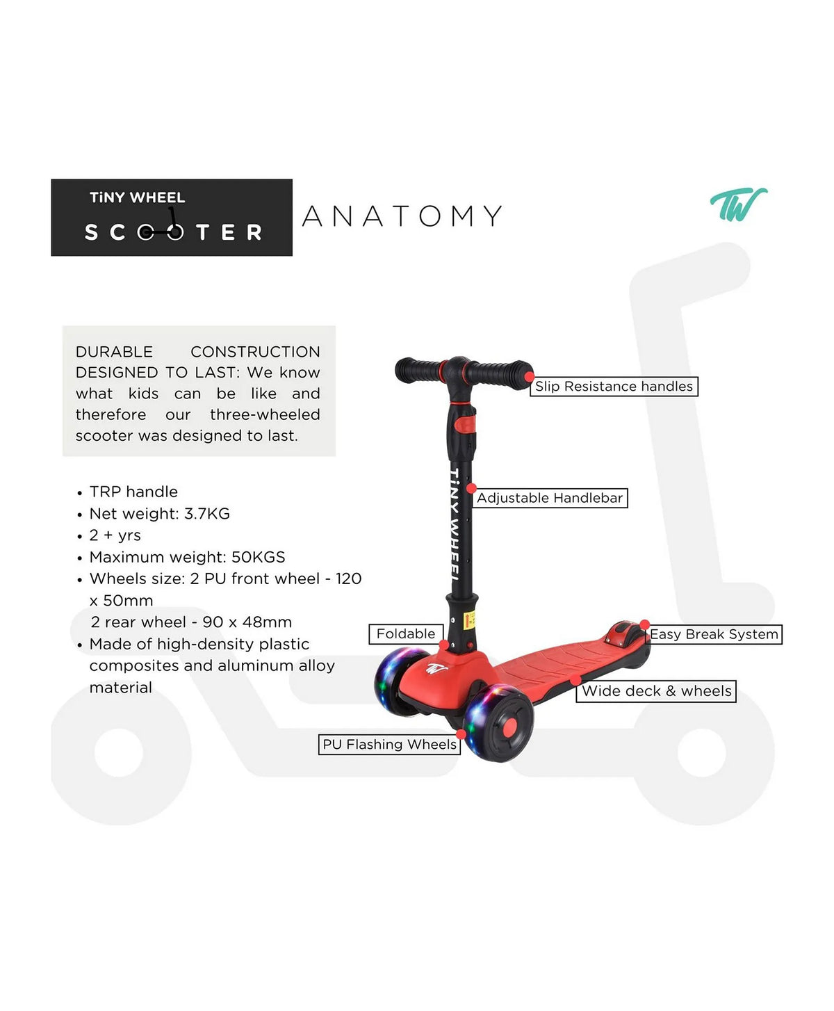 تايني ويل سكوتر أزرق و أسود 3 كفرات قابل للطي سكوتر 3 عجلات Tiny Wheel