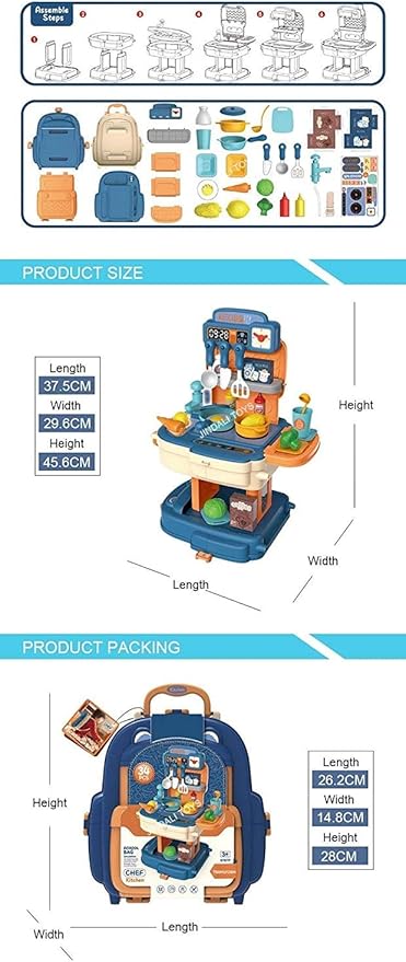 حقيبة مدرسة ادوات المطبخ ازرق 34 قطعة 2 في 1 ألعاب المطابخ LOCAL
