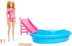 باربي دمية وحمام سباحة بشعر أشقر دمية مع اكسسوارات Barbie