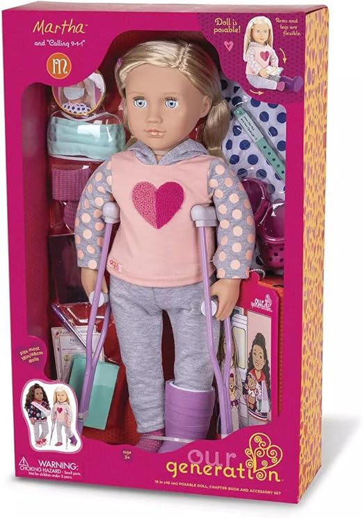 اورجنيريشن دمية مارثا مع عكازات وكتاب دمية مع اكسسوارات Our Generation