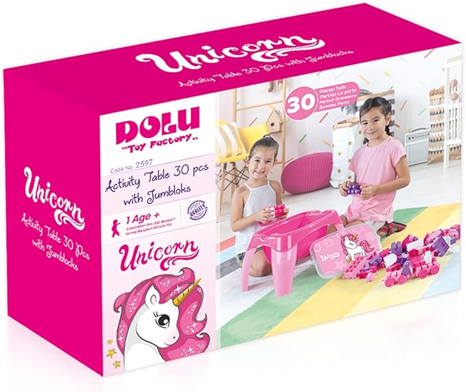 دولو طاولة أنشطة يونيكورن مع 30 قطعة مكعبات التركيب Dolu