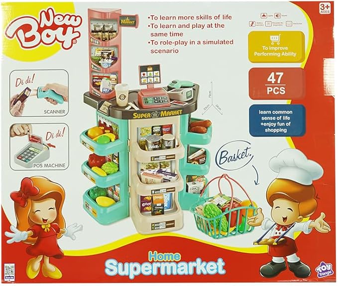 نيوبوي لعبة سوبرماركت مع اكسسوارات 47 قطعه التسوق والوظائف NewBoy