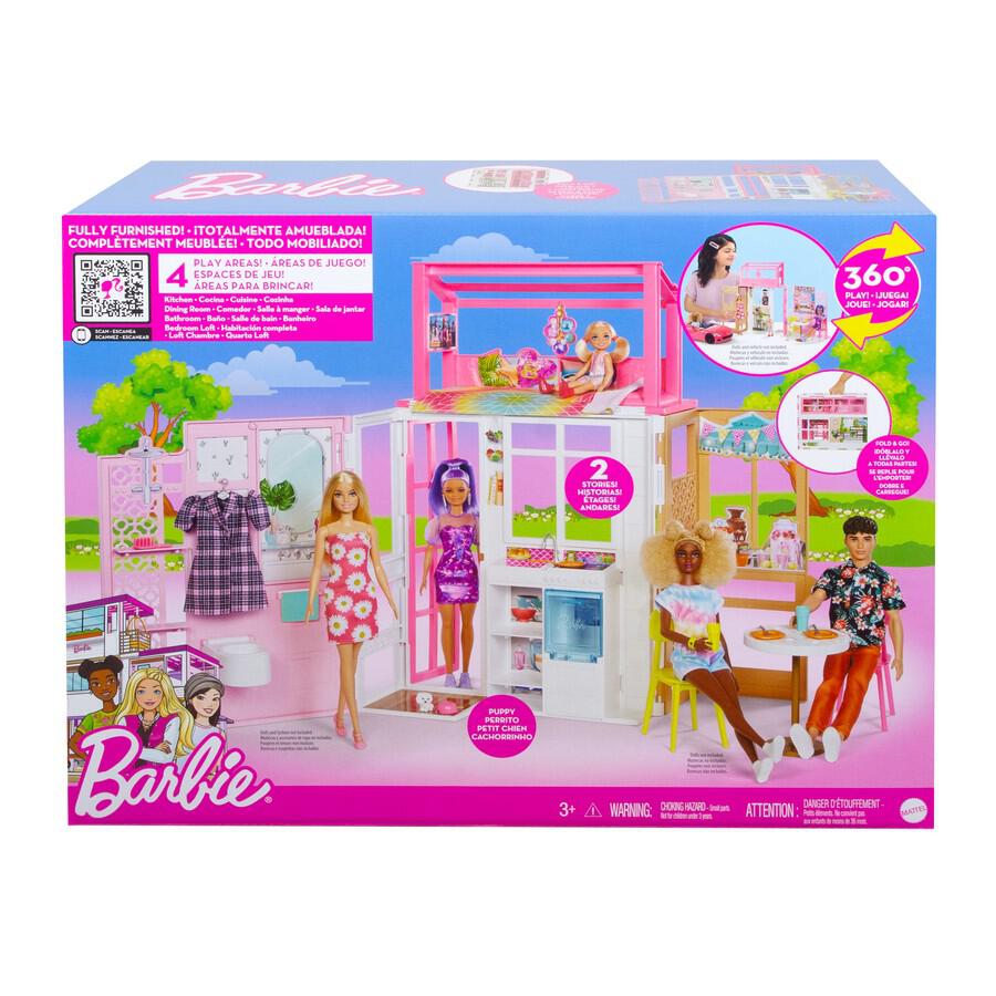 باربي بيت دمى باربي بطابقين و4 مناطق للعب بيوت الدمى Barbie