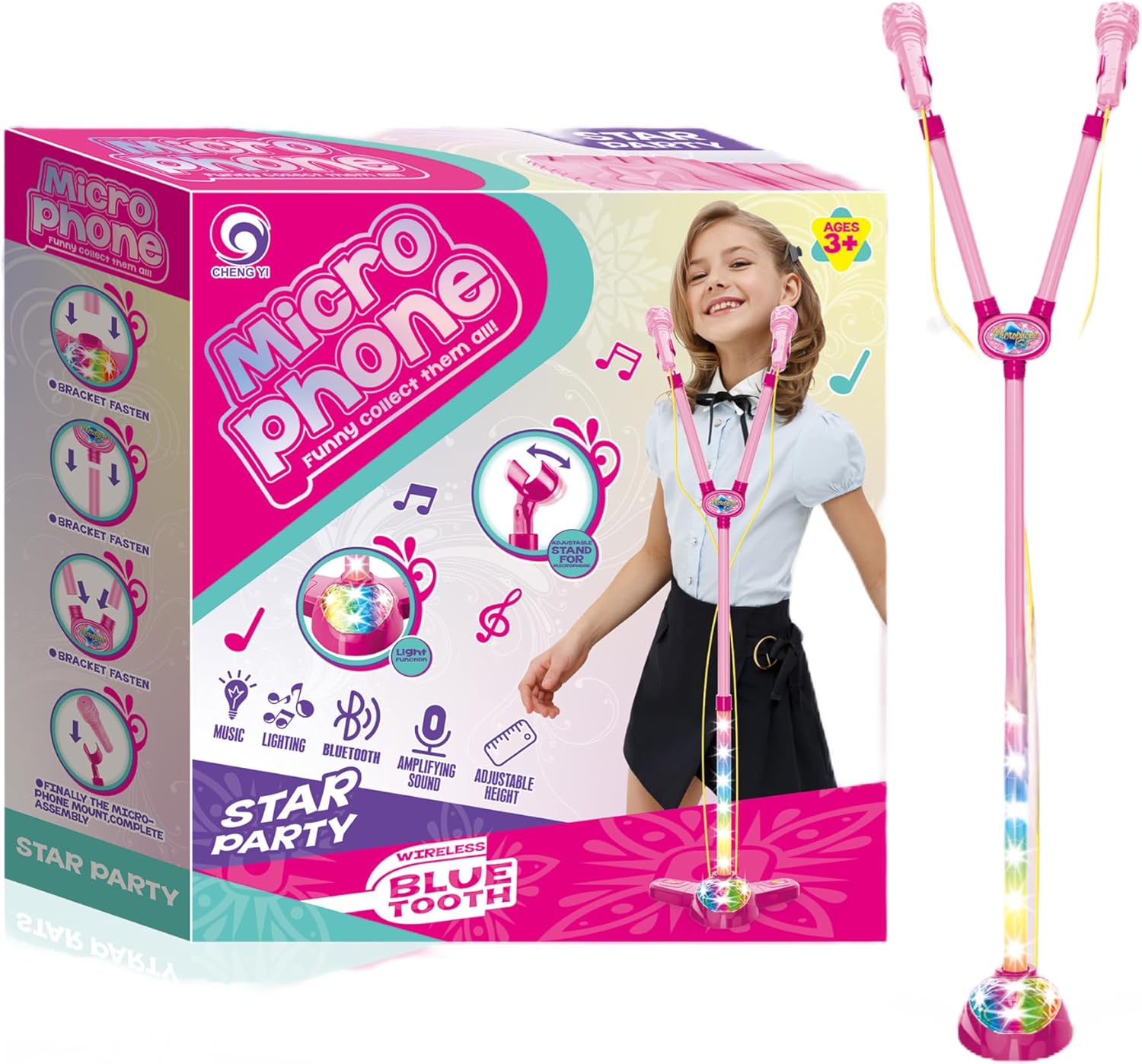 لعبة ميكروفون كاريوكي للأطفال مع حامل وردي LOCAL