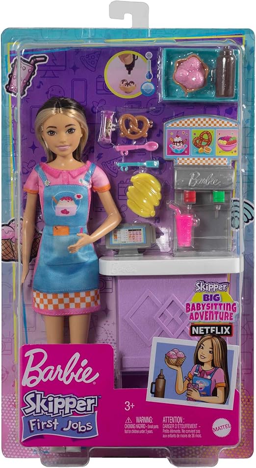باربي دمية سكيبر مع طاولة ومثلجات دمية مع اكسسوارات Barbie