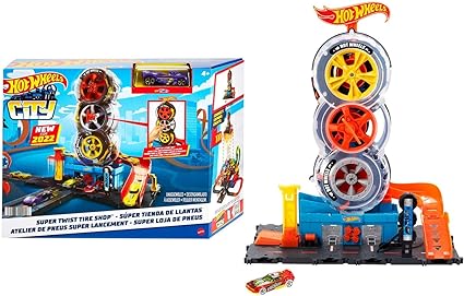 هوت ويلز لعب سيتي سوبر تويست تير شوب مركبات مع مسار HotWheels