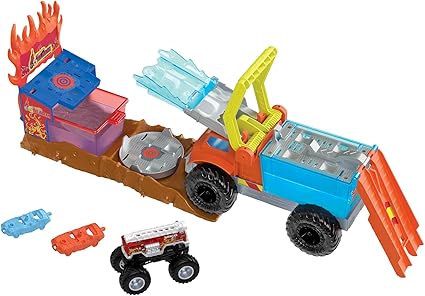 هوت ويلز لعبة شاحنة اطفاء ارينا وورلد كولور شيفتر ريسكيو 5 من مونستر تراكس مركبات مع مسار HotWheels