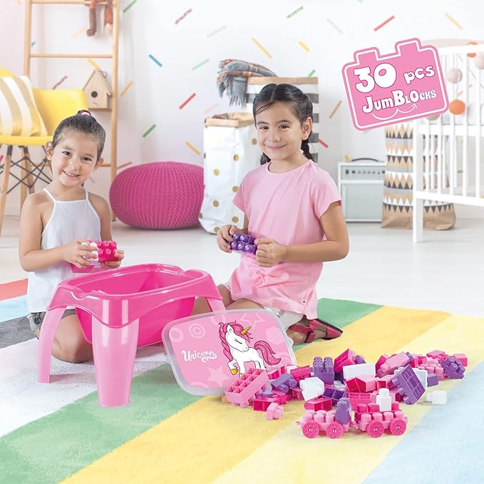 دولو طاولة أنشطة يونيكورن مع 30 قطعة مكعبات التركيب Dolu