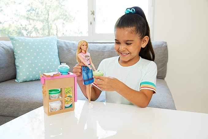 باربي دمية باربي شقراء ومحطة عمل واكسسوارات دمية مع اكسسوارات Barbie