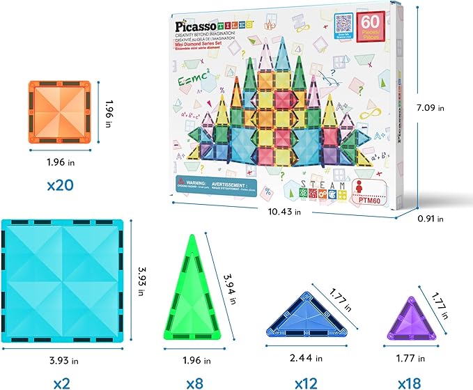 بيكاسو تايلز مكعبات مسار رخامي 60 قطعة مكعبات المغناطيس Picasso Tiles