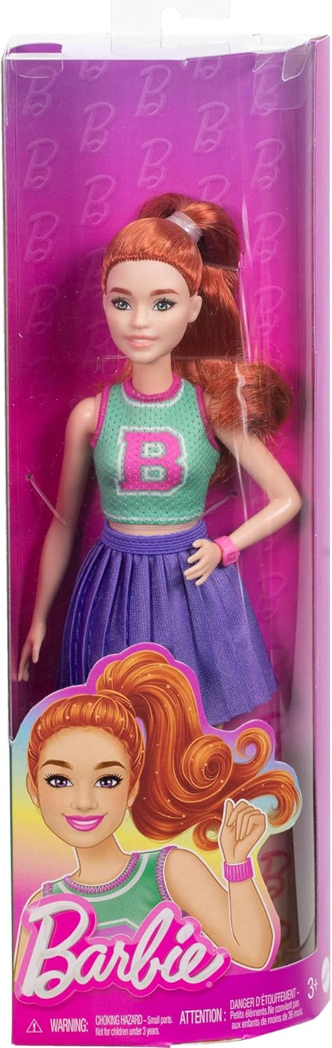 باربي دمية بشعر أحمر وبلوزة جيرسي دمى الشخصيات Barbie